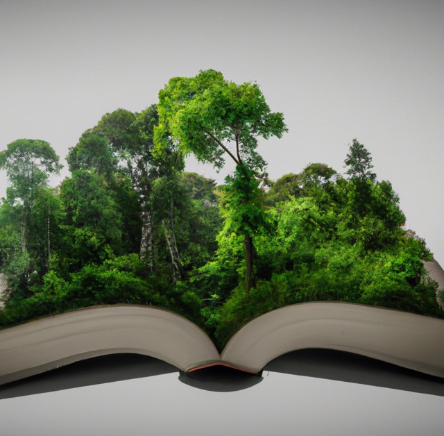 A lush forest growing from an open book